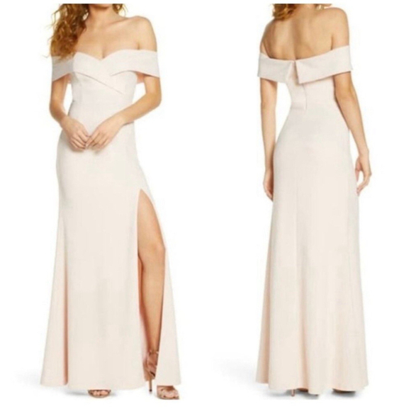 NWT Lulus Song of Love Blush Pink Maxi Dress Sz:M Off the Shoulder Side Slit - Picture 2 of 13